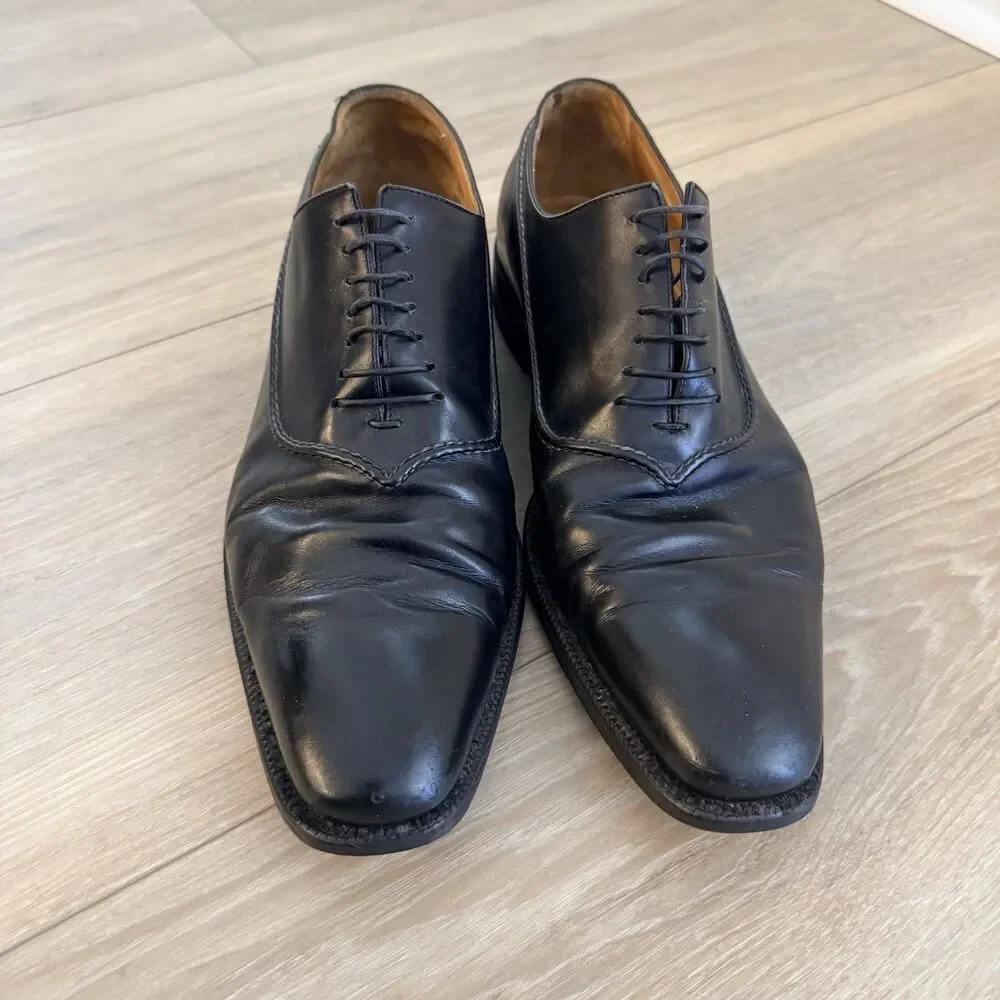Sutor Mantellassi Mens Shoes Sz 11.5 Black Leather Lace Up Oxford Handmade Italy